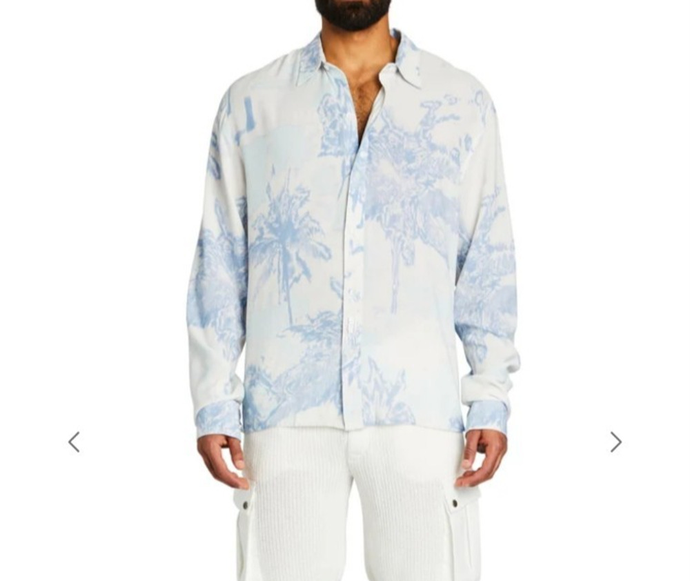 SER.O.YA Lawson Blue Palm Pring Button Down Long Sleeve Shirt Large New Coastal